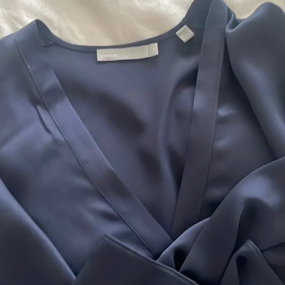 New VINCE V-neck 100% Silk Tunic Long Sleeve Coastal Blue Dress sz S - Picture 5 of 5